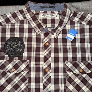AKOO Mens 3X Plaid Long Sleeve Button Down Shirt Patch Detail